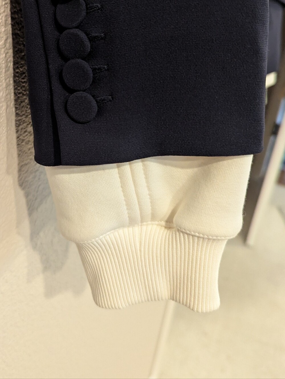 NWOT Cinq A Sept Le Petit Khloe Navy and Ivory Hooded Blazer Jacket Size 8 - Picture 10 of 12